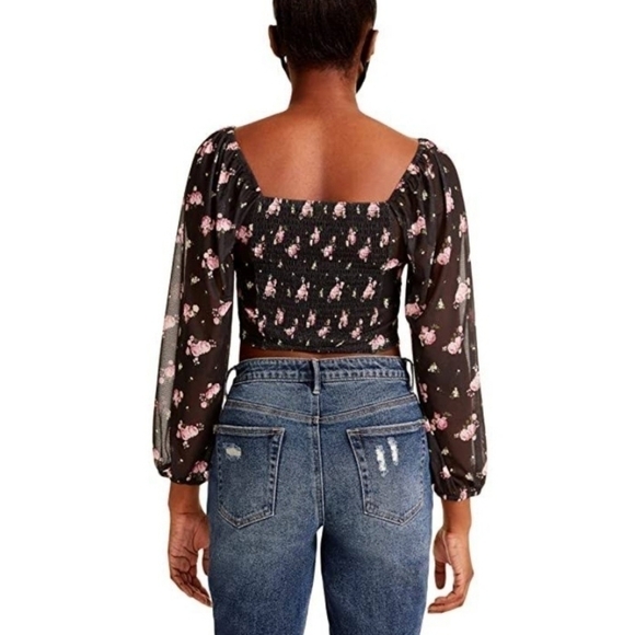 Madden Girl  Floral-Print Peasant Top With Mask, Black Ruched Size XXL NWT - Picture 3 of 12